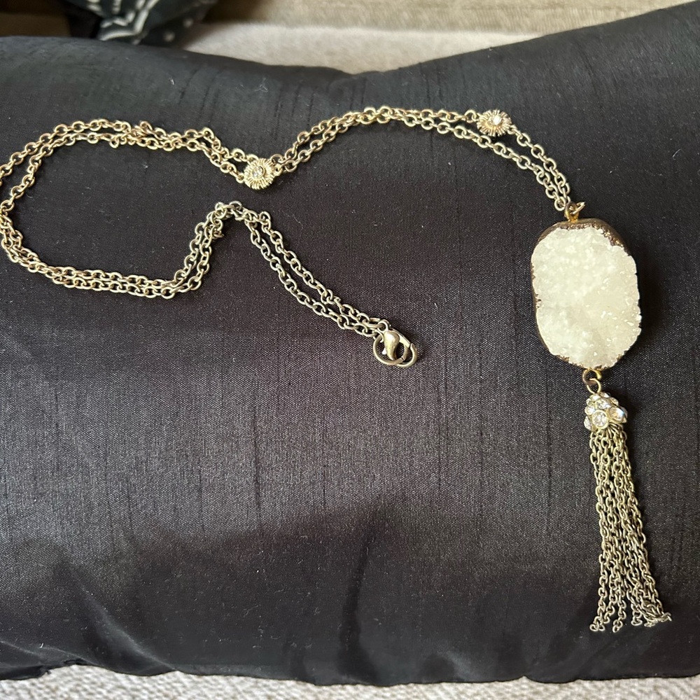 White Crystal Geode Necklace Longer Length
